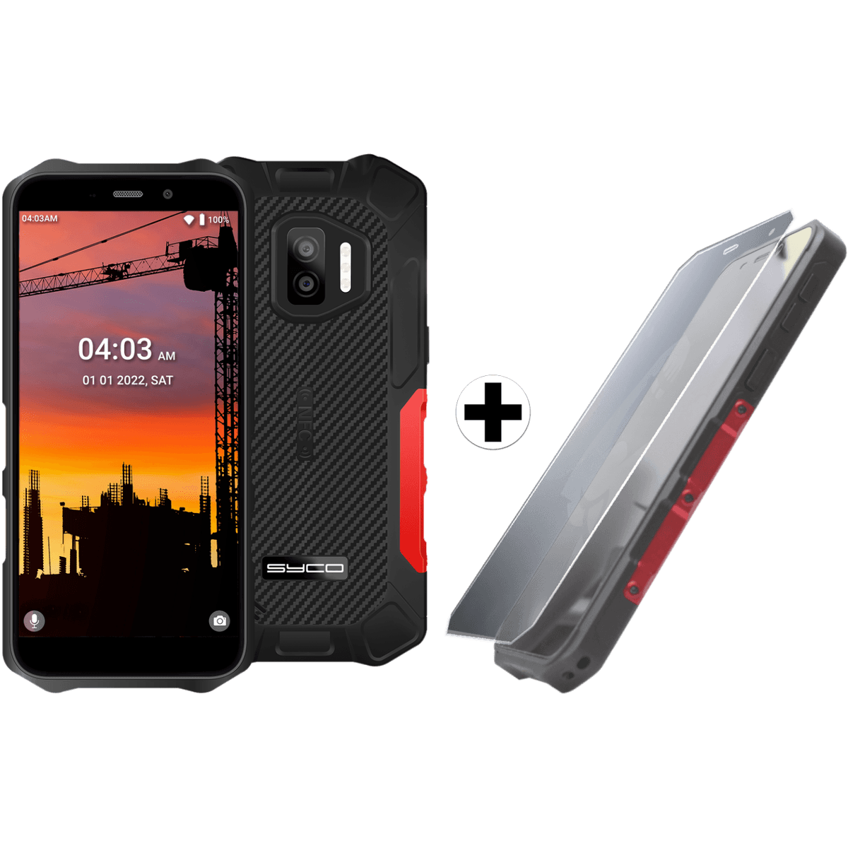 SYCO RS-403 - 64 GB Zwart met Tempered Glass-screenprotector — afbeelding 1