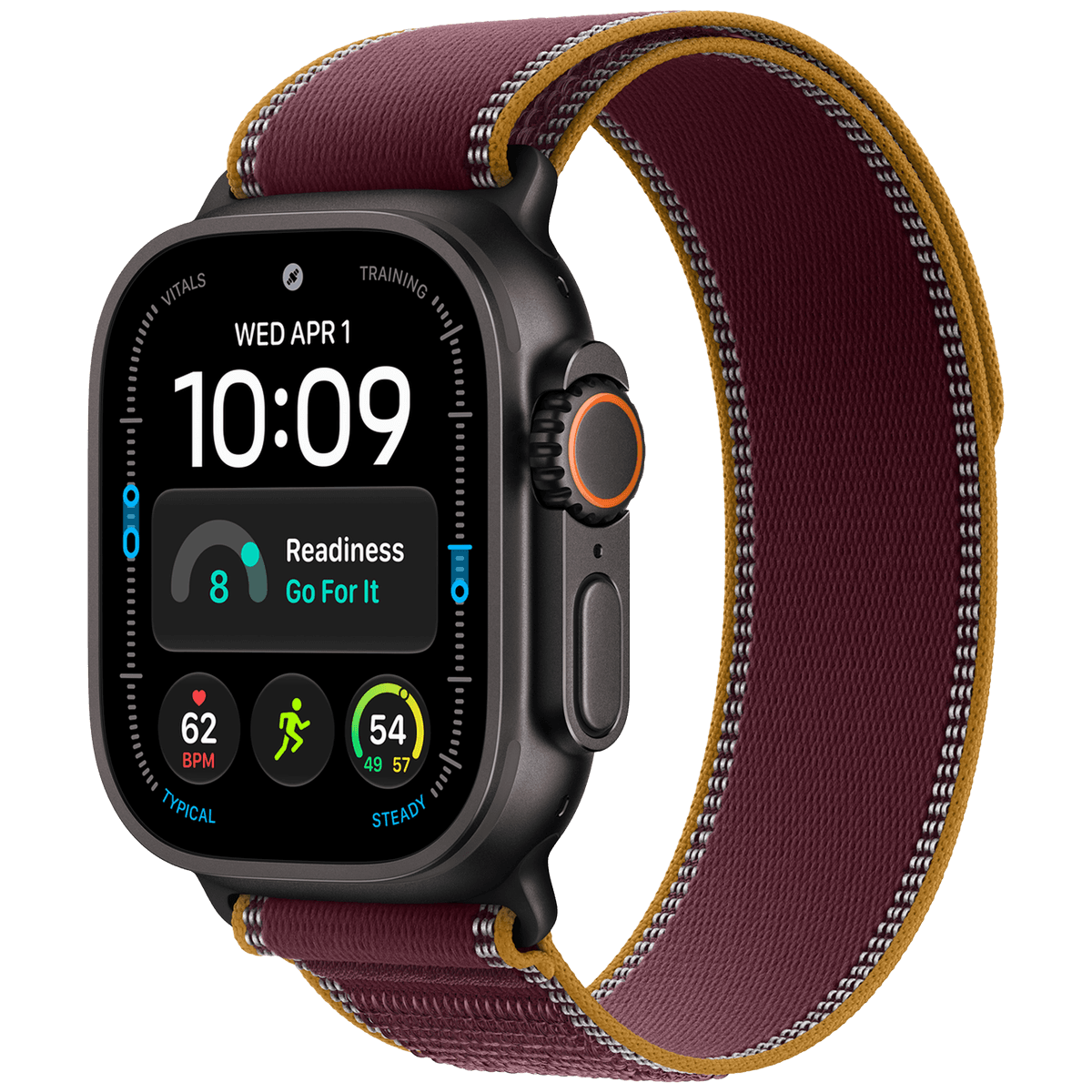 APPLE Watch Ultra 4 GPS + Cellular 49mm Black Titanium Case - Burgundy Trail Loop - M/L Smartwatch Black — afbeelding 1