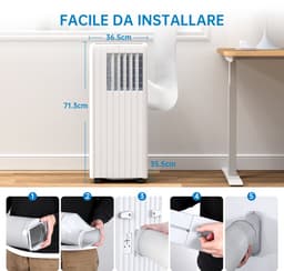 Mobiele airco 9000 BTU 3-in-1– Koelen, ontvochtigen (42L/dag), ventilator (2 standen) – Slaapmodus – 24U timer – Klasse A – Stil – Voor 25 m² — thumbnail 4