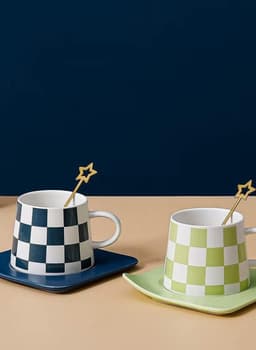 Cappuccino kopjes met schotel - Espresso mokken - Koffie serveren - Verhoogde rand schotel - 240 ml inhoud - Groen — thumbnail 2