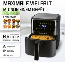 GOURMETmaxx heteluchtfriteuse 6,5 l, 1600 W zwart – digitale heteluchtfriteuse met led-touchscreen en timer | vetarm frituren, grillen en bakken — thumbnail 4