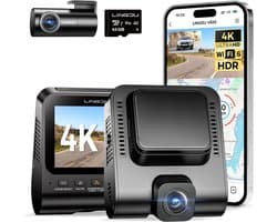 Auto Camera - Dashboard Recorder - Verkeersincidenten Vastleggen - 4K Voor en Achter - Met 64GB Kaart - Zwart