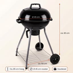Lomera Kogelbarbecue - Houtskoolbarbecue - BBQ met Deksel en Asopvangbak - Barbecue met Wielen en Ventilatiesysteem - Houtskool Kogelgrill voor Tuin - Grote Ronde Tuinbarbecue - Grillrooster - Houtskoolbbq - Grill — thumbnail 2