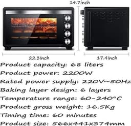 Elektrische Oven Airfryer - Heteluchtoven Combi - Veelzijdig Koken - 40 Liter Capaciteit - 1500 Watt - Zwart — thumbnail 2