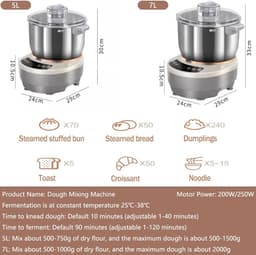 Deegmaker - Keukenmachine - Bakken - Grote capaciteit - 7 Liter - Zilver — thumbnail 5