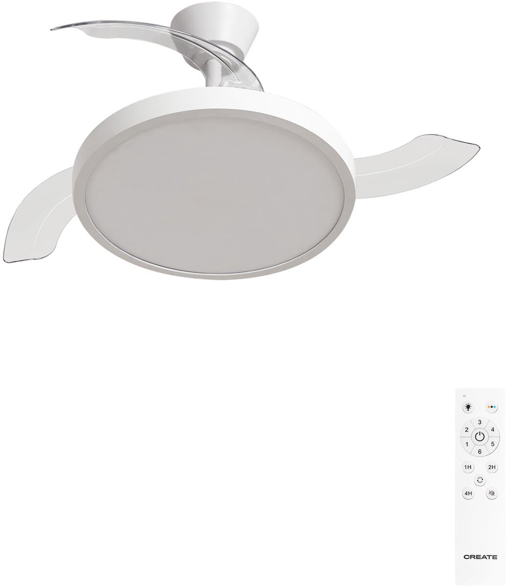 CREATE - Plafondventilator 40W stil met intrekbare bladen met licht - Ø108cm - Wit - Afstandsbediening - WIND CLEAR STUDIO — afbeelding 1