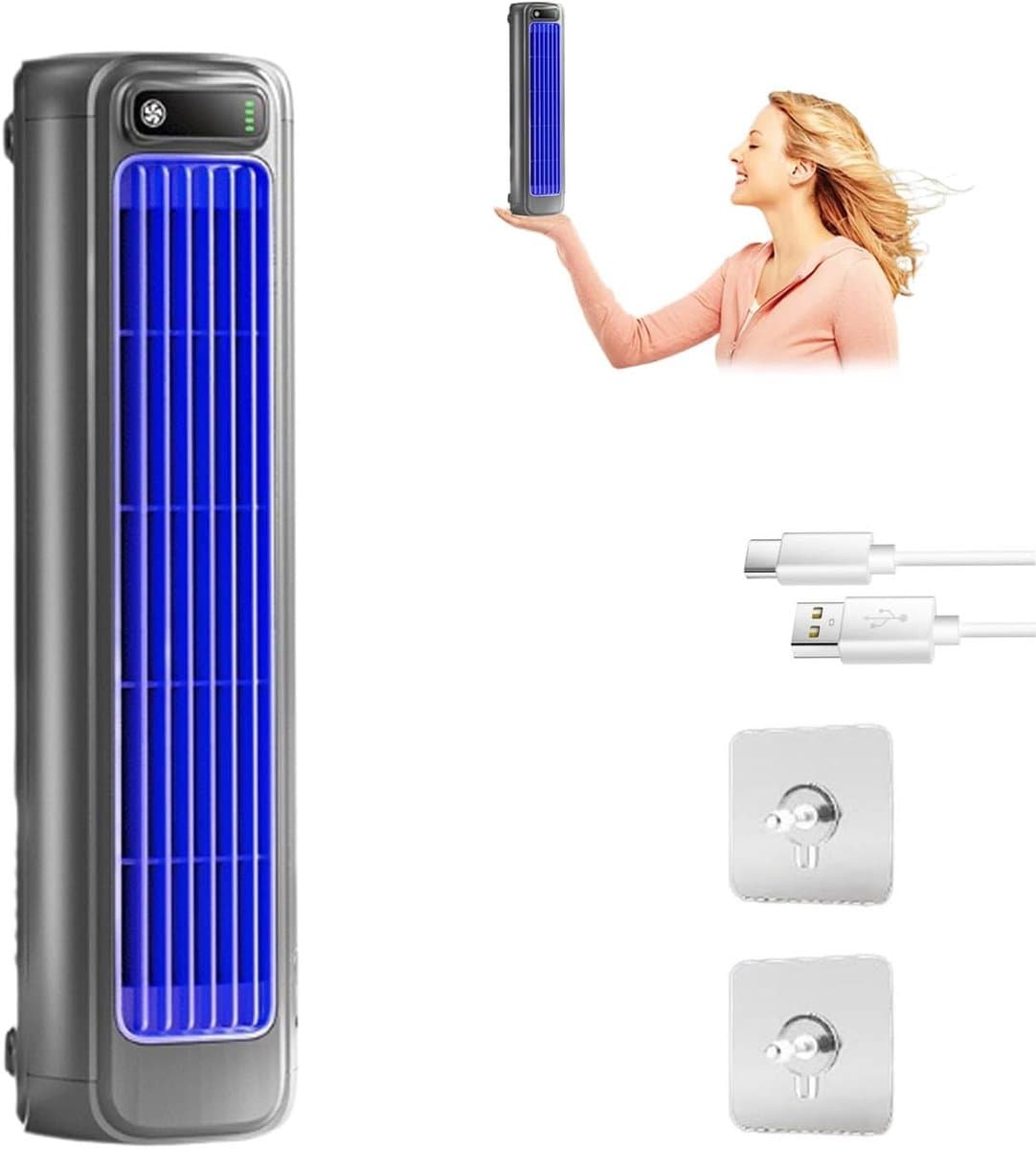 Persoonlijke Koeler - Mobiele Ventilator - Persoonlijke Koeling - Energiezuinig Ontwerp - 31 cm Hoog - Grijs — afbeelding 1