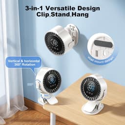 Ventilatoren-mini ventilator-Oplaadbare Klemventilator met 100 Snelheden - Draagbare Clip-on Fan met LED Nachtlampje - 720° Draaibaar - 12 Uur Batterij - Stille USB Tafelventilator voor Kinderwagen, Bureau, Bed en Camping — thumbnail 2