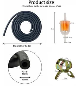 Brandstoffilterset voor motorfietsen, inclusief 2 dieselfilters, 2,8 m brandstofslang voor grasmaaiers en 10 slangklemmen geschikt voor scooters, motorfietsen, grasmaaiers en motoren. — thumbnail 2