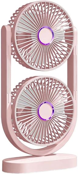 Ventilator - Tafelventilator - Fan - Bureauventilator - Stille ventilator met dubbele kop - Kantelbaar en oplaadbaar - Geluidsarme koeling - Mini-formaat - Geschikt voor thuis, kantoor en klaslokaal - roze — thumbnail 4