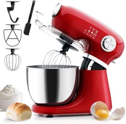 Swiss Haus® KM1905 Keukenmachine – 1000W Keukenrobot – 5L RVS Mengkom met Handgreep – 12 Snelheden – Retro Design – Multifunctionele Keukenmixer met Accessoires - Rood — thumbnail 1