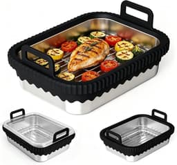 Airfryer voor COSORI heteluchtfriteuse 2 kamers/Ninja heteluchtfriteuse AF400EU/DZ400EU/AF451EU hittebestendig van roestvrij staal 304, krasbestendig, vaatwasmachinebestendig (zwart, met — thumbnail 1
