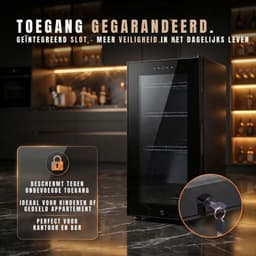Koelkast - Vrijstaande Minibar voor Slaapkamer & Kantoor - Luxe Mini Koelkast met Vriesvak - Zwart - 45cm x 35cm x 70cm — thumbnail 5