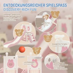 3-in-1 kinderslide kunststof wit-roze speeltoren set voor indoor outdoor glijbaan basketbalring speeltoestel tuinslide peuterslide babyslide vanaf 3 jaar kindvriendelijk glijbaan speelplezier — thumbnail 2