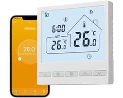 Draadloze verwarmingsthermostaat - Slimme Tuya-thermostaat - Digitale thermostaat voor in de kamer - Geschikt voor een gasboiler en vloerverwarming - Werkt met Alexa en Google Assistant - 3A