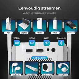 Mini Beamer - 500 ANSI Lumen Full HD 1080p - LED Projector - WiFi 6 Bluetooth 5.2 - Voor Thuisbioscoop En Streaming — thumbnail 4