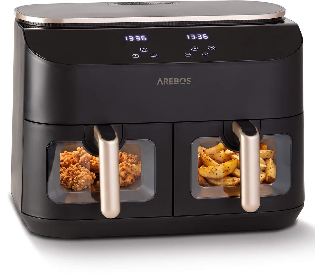 AREBOS Dubbele Heteluchtfriteuse 10L, 2x5L, 2450W, 8 Programma's, Touchscreen — afbeelding 1