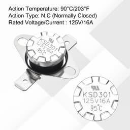 Thermoschakelaar, 2 stuks, 95 °C, normaal gesloten, 125 V, 16 A, thermostaat, snap-disc, temperatuurschakelaar voor magnetrons, oven, koffiezetapparaten, bakeliet materiaal — thumbnail 2