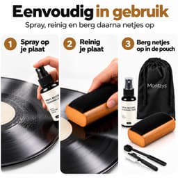 Montzys® Platenborstel Set - Vinyl Borstel met Reinigingsvloeistof & Naaldborstel - LP Platenreiniger voor Platenspeler - Inclusief Opbergzakje — thumbnail 5