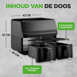 Airfryer Dubbele Mand - Olievrije Frituurpan - Gezond Koken - Twee Manden 8.8L - 4.4L Per Mand - Zwart — thumbnail 3