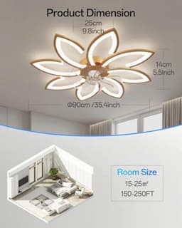 Dimbare Plafondventilator 90 cm met Licht - Zeer Stille en Moderne DC Motor voor Slaapkamer en Keuken — thumbnail 2