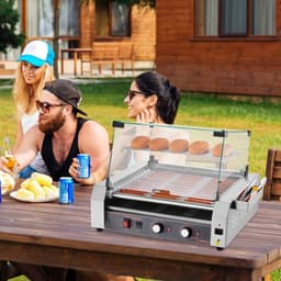 Elektrische Hotdog Machine - Rollergrill - 11 Rollen - 2200 W - Met Deksel - 2 Temperatuurregelaars - RVS Behuizing - Uitneembare Lekbak — thumbnail 3