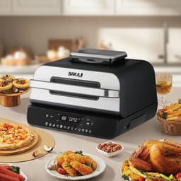 Heteluchtfriteuse Grill - Combi Oven - Gezond Koken - Dubbele Kookplaten - 6 Liter - Zwart — thumbnail 2