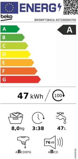 Beko BM3WFT3841A - EnergySpin - 8 Kg - Wasmachine - Zwart — thumbnail 2