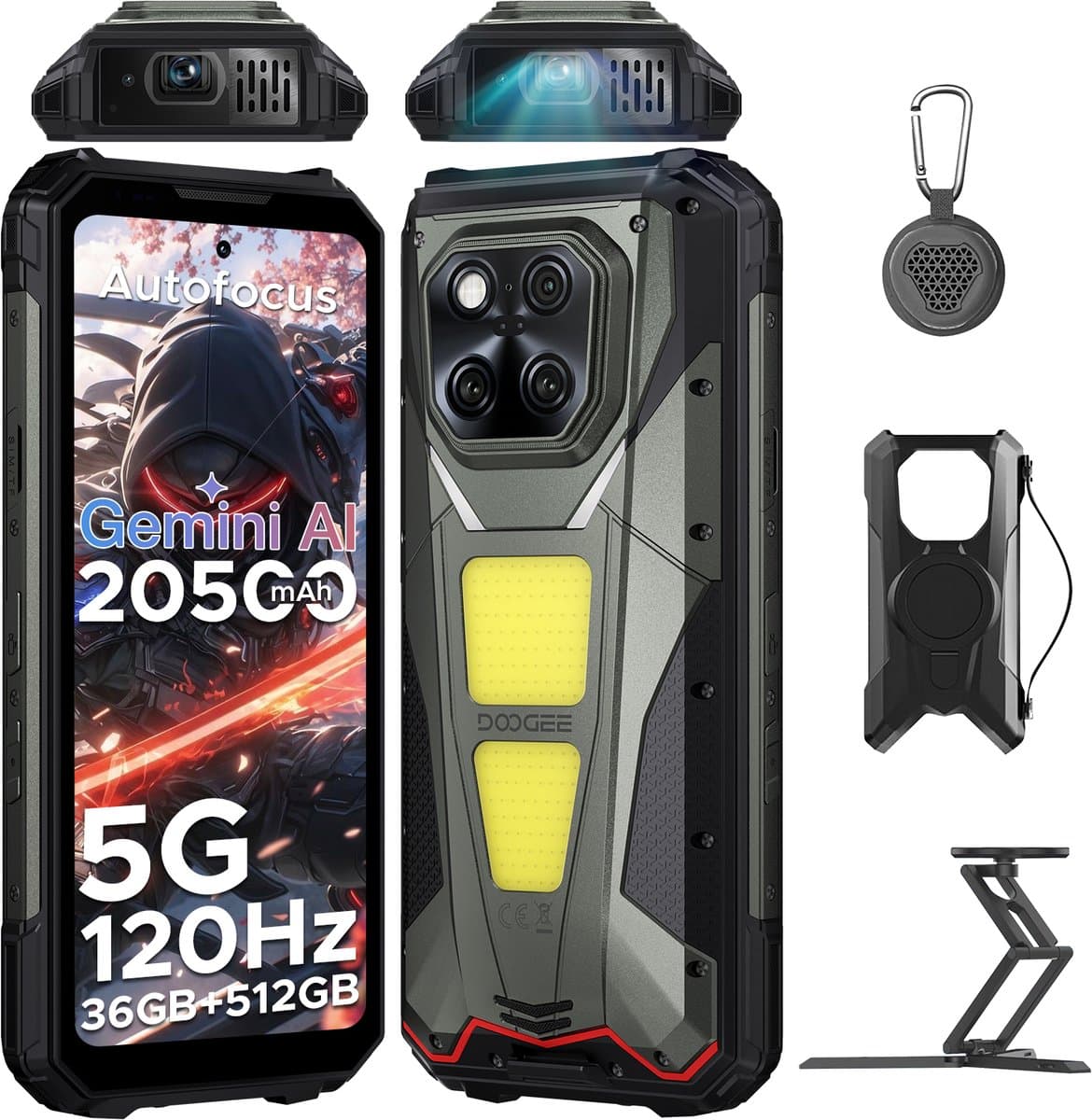 DOOGEE VMAX Play 5G VIP - Robuuste Smartphone - Robuuste Telefoon - 36GB RAM+512GB ROM - 100 LM projector - 1200 Lumen Campinglamp - 20500mAh/45W - 6,78 inch FHD+ 120Hz - 200MP AI Camera - 20MP Nachtzicht -Android 15 - IP68 - NFC - GPS - Grijs — afbeelding 1