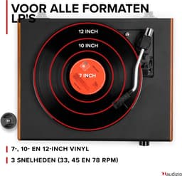 Platenspeler Bluetooth - Audizio RP337W - LP speler - Draadloze Bluetooth speakers - Voor alle plaatformaten - Houtlook — thumbnail 3