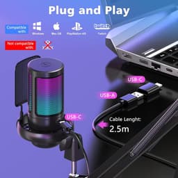 Truskore Microfoon met arm - USB - gaming - RGB Condensatormicrofoon - met Mute-Knop, Popfilter, Microfoonarm - Luxe microfoon — thumbnail 4
