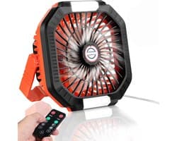 Solvix tafel ventilator geluidloos - Campingventilator met Licht - Hoogwaardig ABS - 4-traps Instelbaar - Draagbaar met Draaihaak - Voor Binnen en Buiten