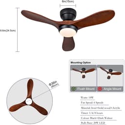COVREO Plafondventilator met verlichting 36 inch zwart hout, afstandsbediening — thumbnail 2