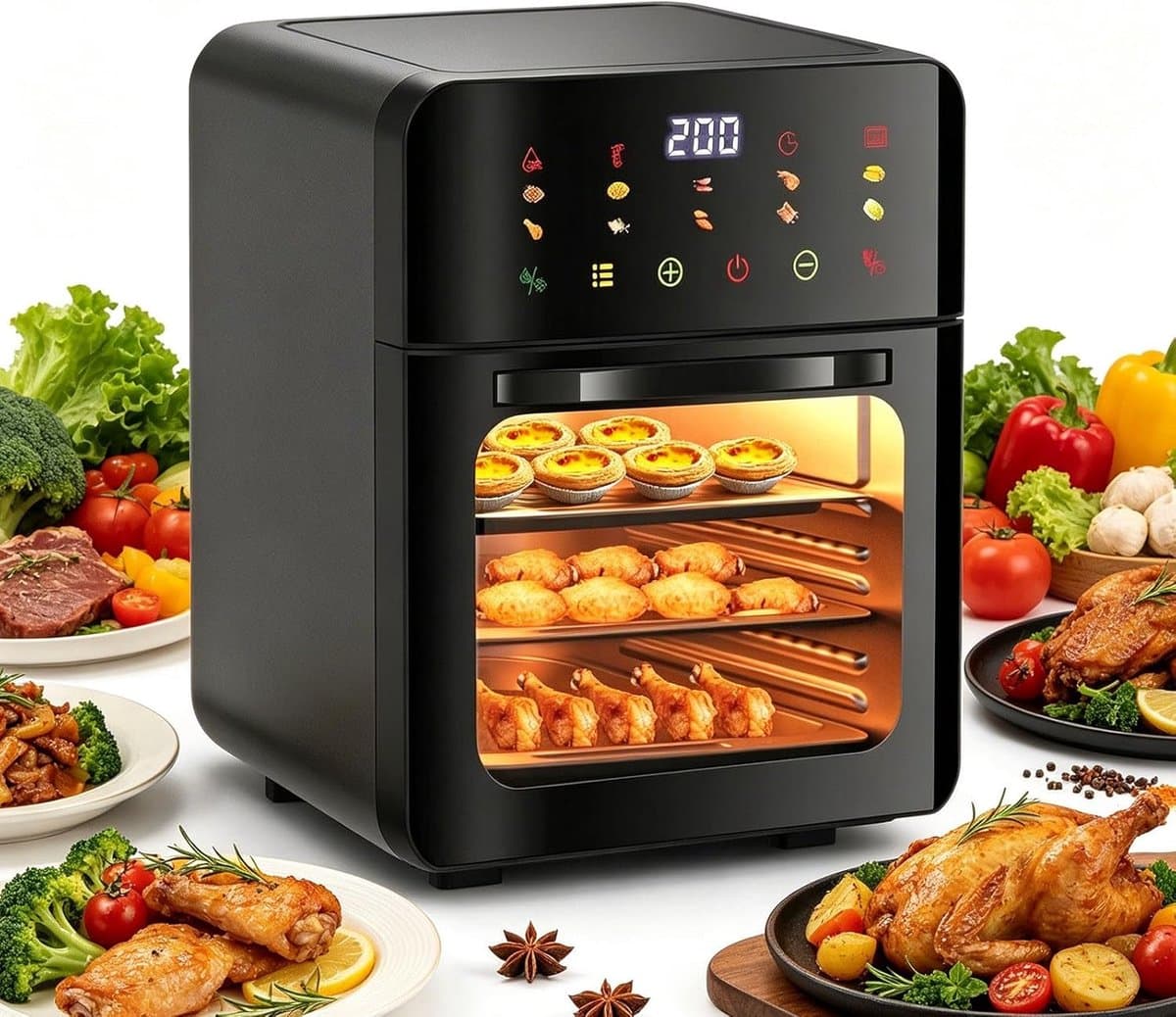 Luchtfriteuse Oven - Heteluchtfriteuse Stoomoven - Gezond Koken - 8-in-1 Functies - Grote Capaciteit - Meerkleurig — afbeelding 1