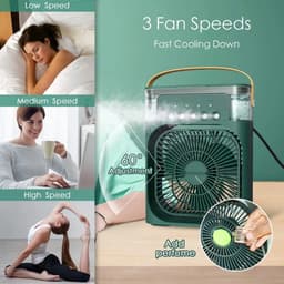 Deze 4-in-1 draagbare airconditioner combineert airconditioning, een ventilator, drie ventilatorsnelheden, een timer, een luchtbevochtiger (600 ml waterreservoir), USB-opladen, een luchtkoeler en een stille modus – in het zwart. — thumbnail 5