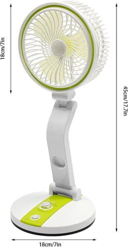 Kleine ventilator met verlichting – Opvouwbare ventilator (met ingebouwd licht) – 1600 mAh – 2-in-1 mini-bureauventilator en ledlamp met USB-poort; geschikt voor slaapkamers, kantoren, werkkamers en picknicks in de buitenlucht — thumbnail 3