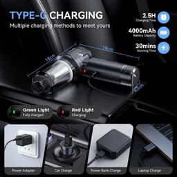 Draadloze Handstofzuiger en Blazer - Zwart - 15000PA Zuigkracht - 5-in-1 Multifunctionele Tool - Voor Auto en Huis — thumbnail 3