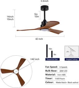 HAUSS SPOLE Plafondventilator – Met Verlichting En Afstandsbediening – 42 Inch – ABS – Zwart En Donker Walnoot – Voor Slaapkamer En Terras — thumbnail 5
