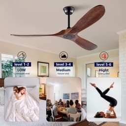 HAUSS SPOLE Ventilator – 152,4 cm – Zonder Verlichting Met 6 Snelheden – Metaal En Hout – Zwart En Donker Walnoot – Voor Woonkamer En Terras — thumbnail 3