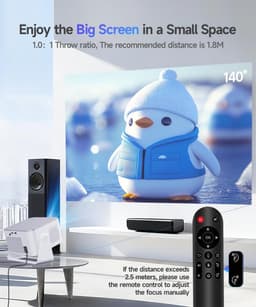 Mini Beamer – Full HD 1080P – 4K Ondersteuning – Android 14 – WiFi 6 – Bluetooth 5.4 – Autofocus – 180° Draaibaar — thumbnail 2