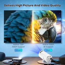 SnelShoppen - Mini-Beamer 1080p 4K Draagbare Projector met WiFi 6 en Bluetooth 5.0 - Keystone 180° Draaibaar voor Mobiele Telefoon, TV-Stick, Feest, C — thumbnail 5