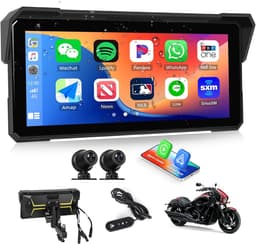 SnelShoppen - 8,1 inch HD motorfiets dashcam met dubbele camera voor-achter, draadloos, IP68, Bluetooth, CarPlay, Android Auto, universeel DVR met EQ- — thumbnail 1