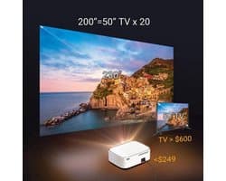 Byintek - K45 - Beamer - Projector Beamer - Mini Meamer - 4k - Full HD 1080P - 1920x1080dpi - Automatische focus - met WiFi - 950ANSI Lumens - Wit