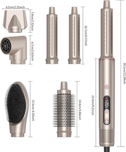 6-in-1 Haardrogerborstels met LCD-scherm, 110.000 t/min Heteluchtborstel met One-touch cool breeze, Automatische Luchtkrultang, Krulvolumeborstel, Auto-Wrap Airstyler, Haarstyler, Hairstyler — thumbnail 4