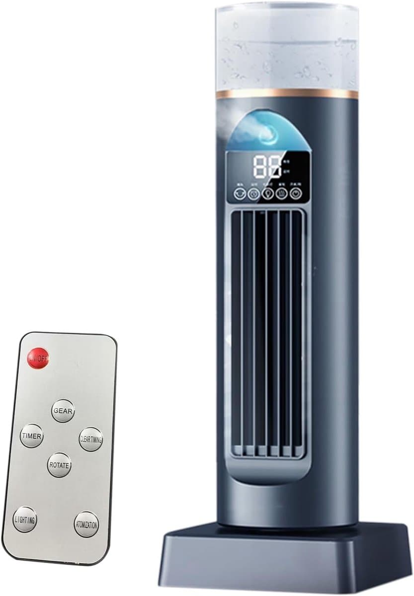 Torenvormige airconditioner, kamerkoeler, ventilator, draagbare airconditioner, ventilator met 6 snelheden, stille, bladloze oscillerende airconditioner, met afstandsbediening, geschikt voor slaapkamers, woonkamers en kantoren. — afbeelding 1