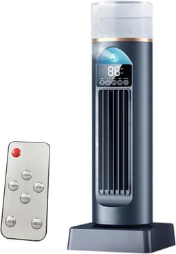 Torenvormige airconditioner, kamerkoeler, ventilator, draagbare airconditioner, ventilator met 6 snelheden, stille, bladloze oscillerende airconditioner, met afstandsbediening, geschikt voor slaapkamers, woonkamers en kantoren. — thumbnail 1