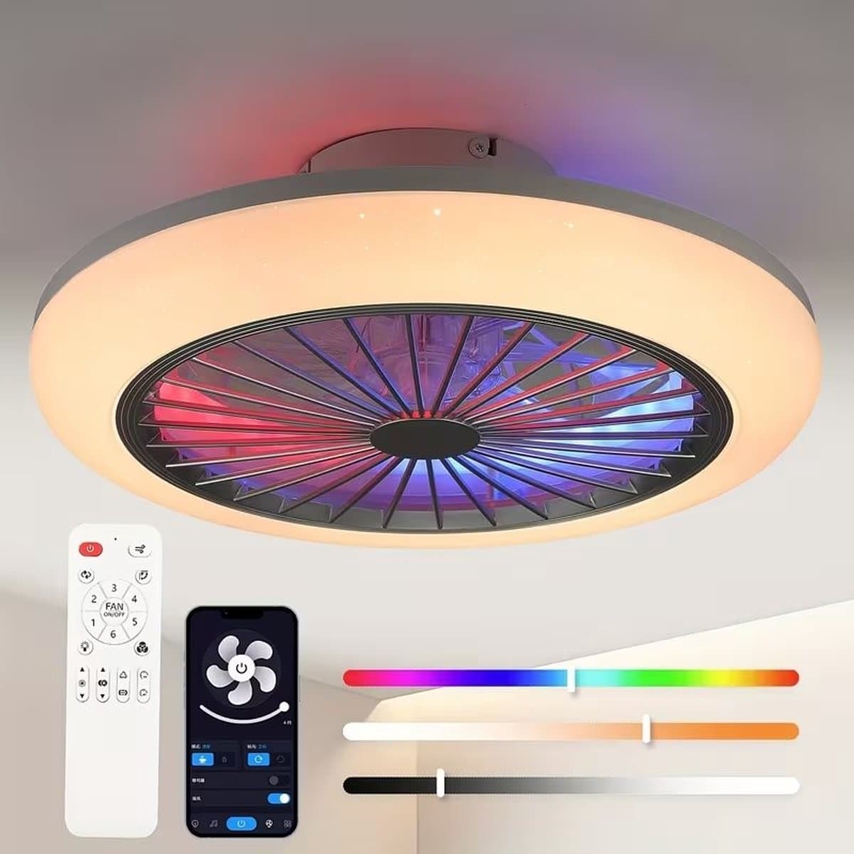 50W Slimme Plafondventilator met LED-Licht en RGB - 6 Snelheden - App en Afstandsbediening - Stil - Geschikt voor Slaapkamer en Woonkamer. — afbeelding 1
