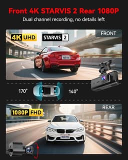 Dashcam voor auto - Zwart - 3,18 inch touchscreen - 4K UHD en 1080p dubbele camera met GPS en WiFi - Voor veilig rijden — thumbnail 2
