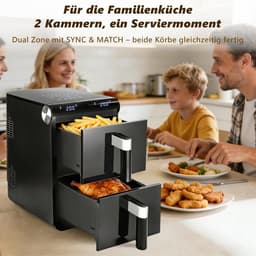 NETTLIFE Airfryer Dubbele Kamer 11L - 2800W - 13-in-1 Hetelucht Friteuse - Touchscreen met Timer - Vaatwasserbestendige Manden - 2 Bakmanden - voor Gezin - Zwart — thumbnail 5