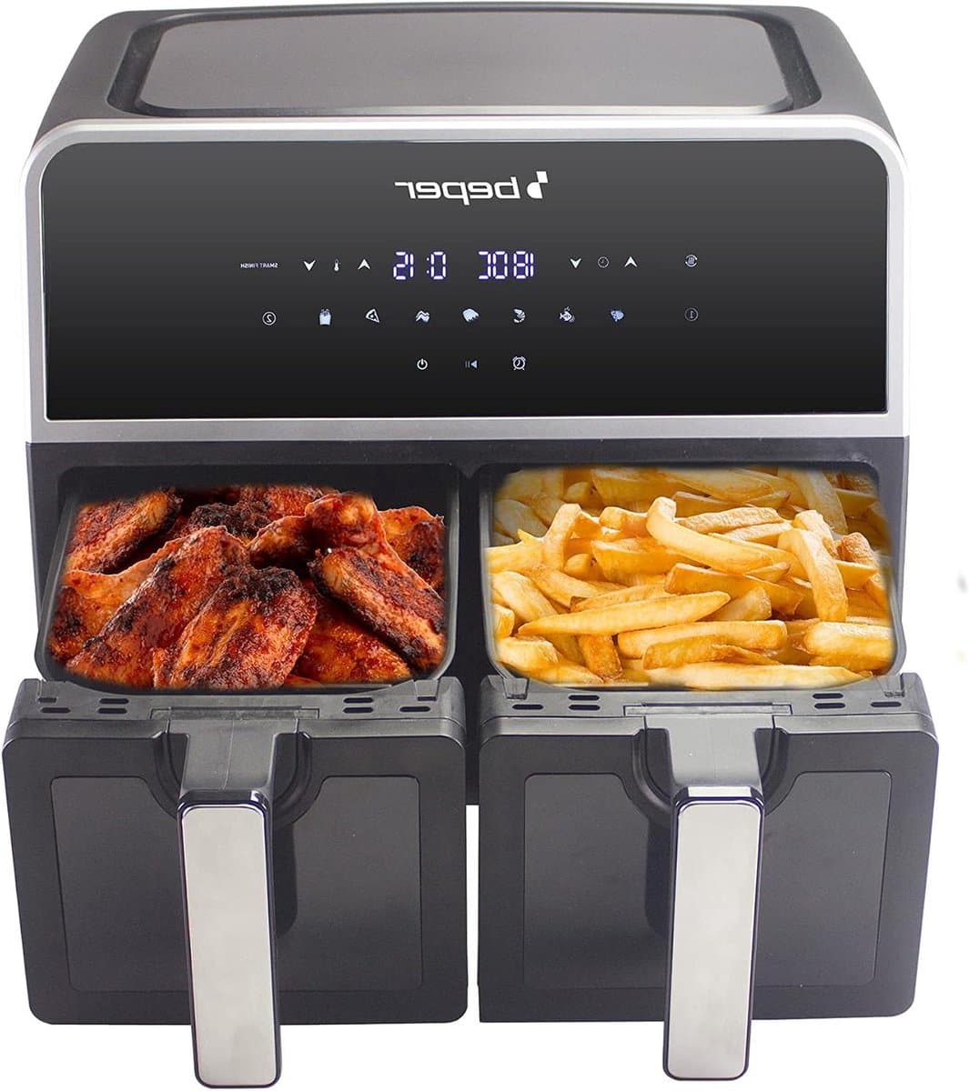 Airfryer Dubbele Mand - Heteluchtfriteuse Dubbel - Gezond Frituren - Twee Manden Apart - 9 Liter - Zwart — afbeelding 1